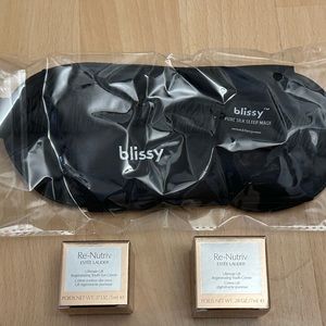 Blissy Silk Sleep Mask and Estée Lauder Re-Nutriv skincare products